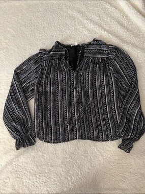 Pinch women’s Striped Peasant Blouse - Black w a thin gold sparkle size S